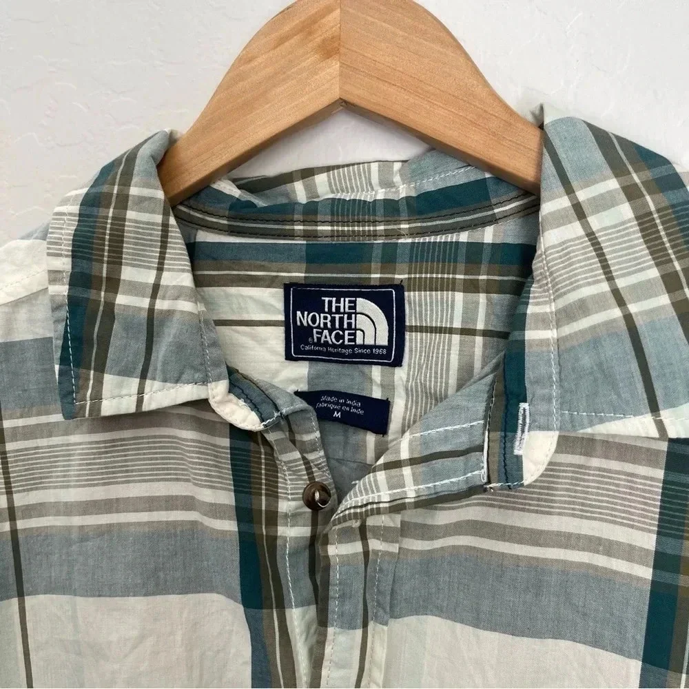 The North Face Men's Teal Green Plaid Short Sleeve Button Up Shirt Size Medium